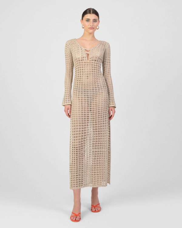 Iokasti Maxi Knit Dress Beige SS 2024