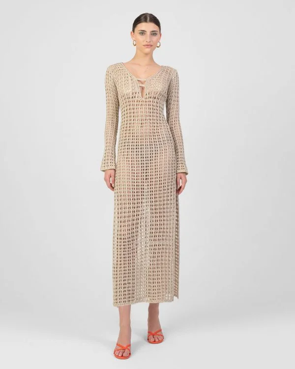 Iokasti Maxi Knit Dress Beige SS 2024