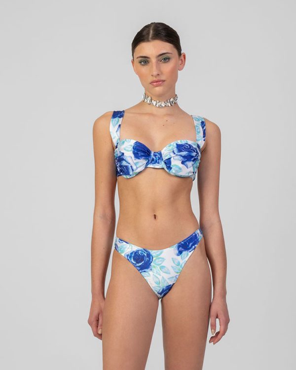 High Leg Bikini Bottom Floral Blue Sale