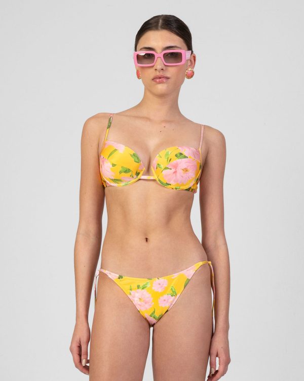 Side Tie Bikini Bottom (Floral Yellow) Sale