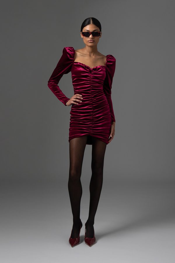 Aliyah Mini Velvet Dress Bordeaux FW 24/25