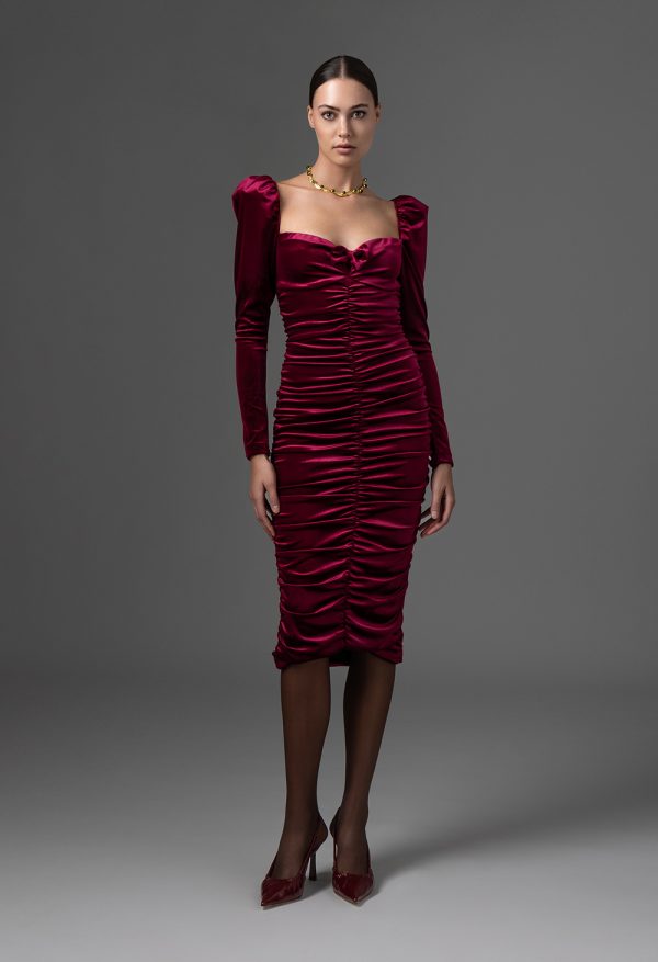 Aliyah Midi Velvet Dress Bordeaux FW 24/25