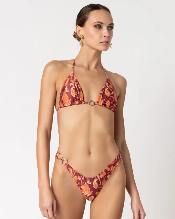 High Leg Bikini Bottom Paisley Bordeaux SS 2025