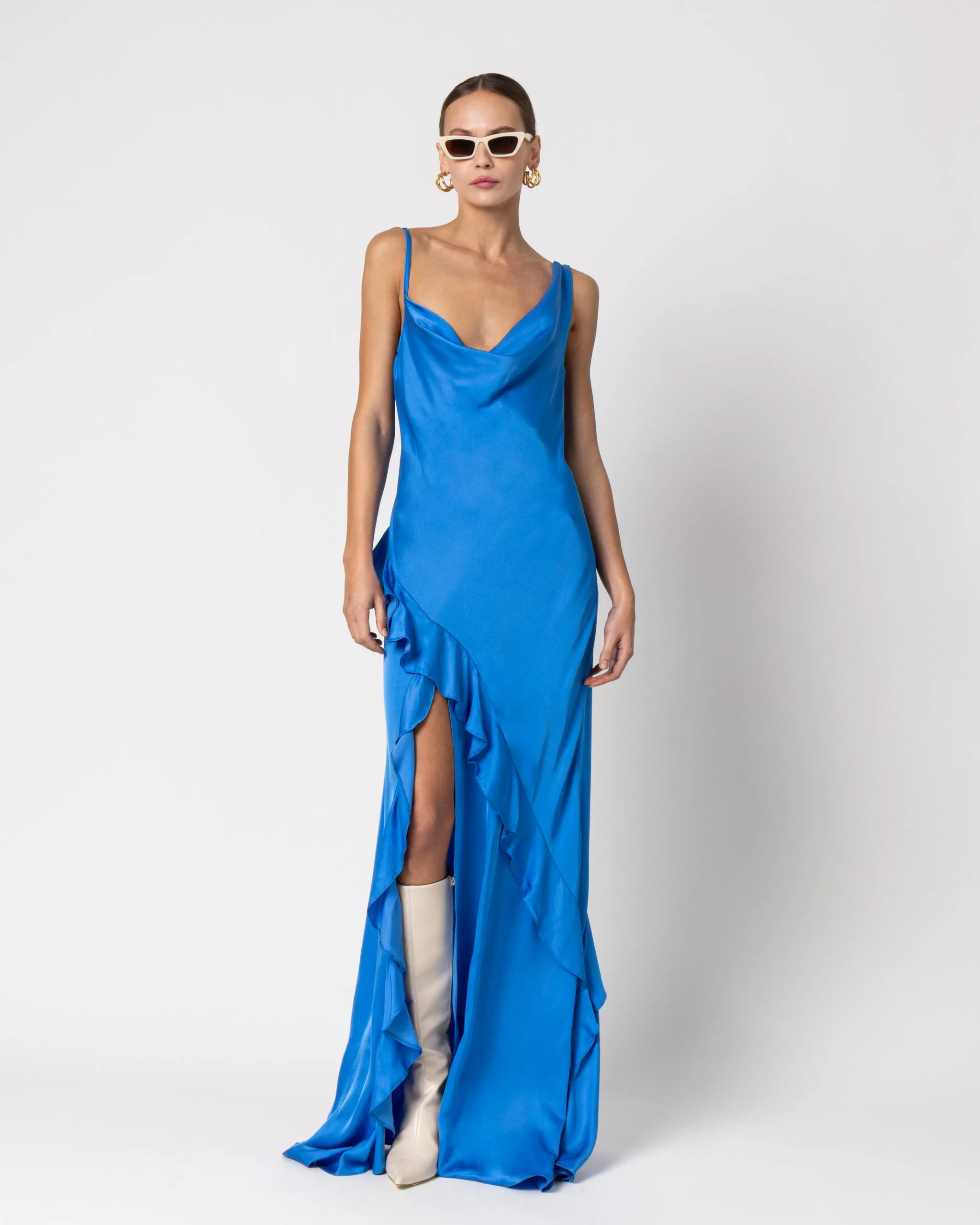 devil in a blue dress audiobook free Ciao, Bella Tied Back Satin Maxi Dress Midnight Blue