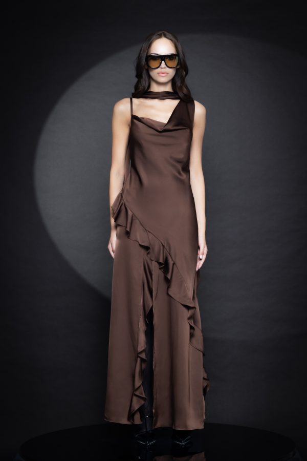 Adaline Satin Dress Brown FW 25/26